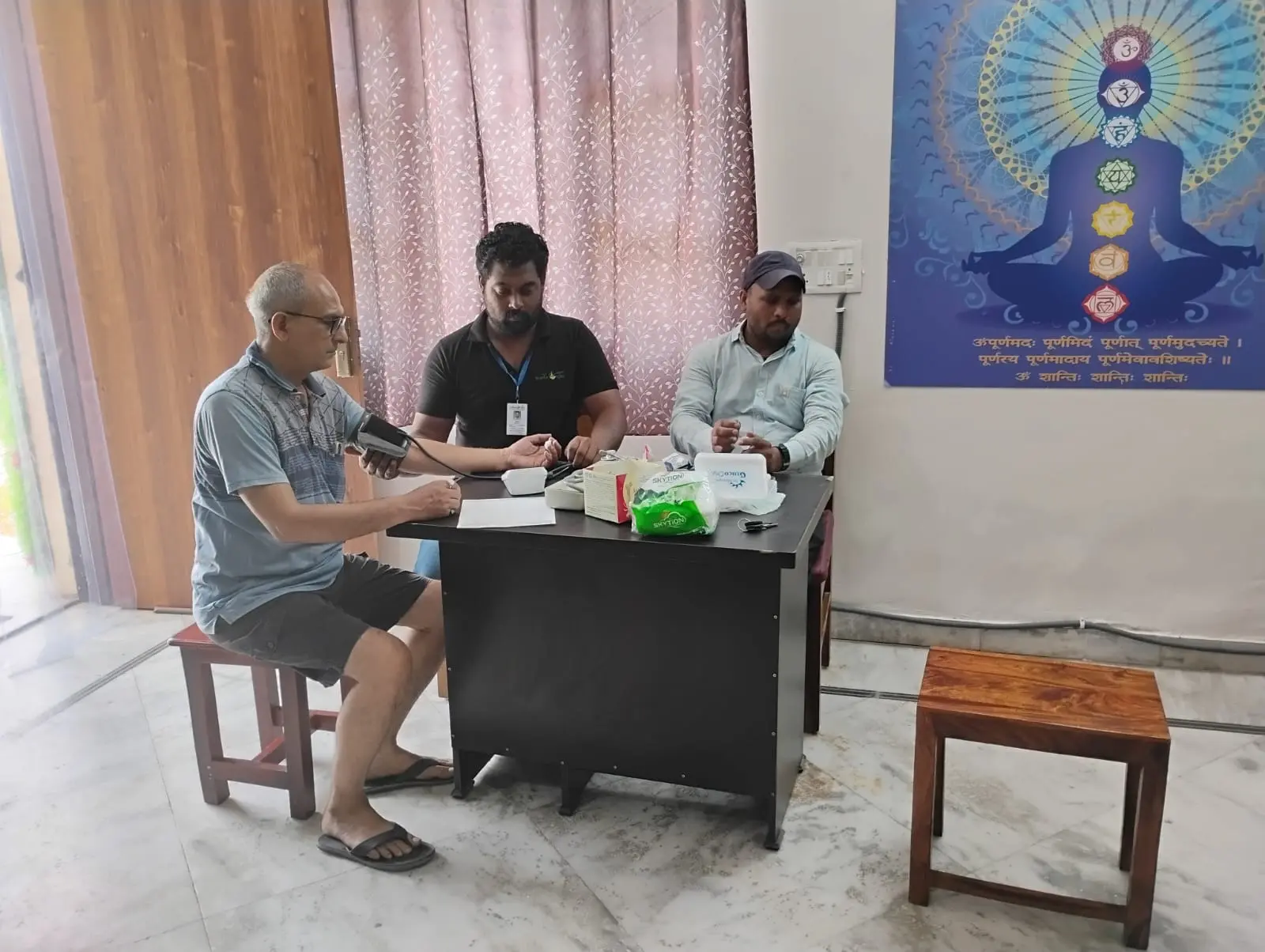 Blood pressure screening during the June clinic health camp